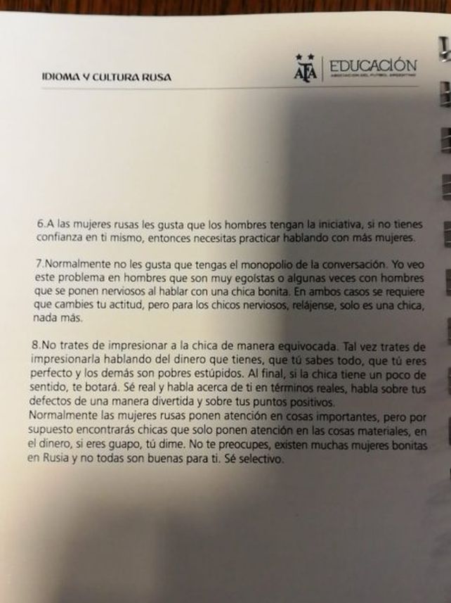 Vergonzoso: la AFA brinda consejos para conquistar mujeres en el Mundial de Rusia