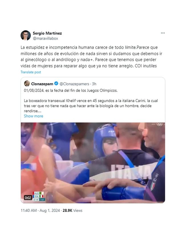 Maravilla Martínez criticó la participación de la boxeadora argelina Khelif, a la que definió de transexual