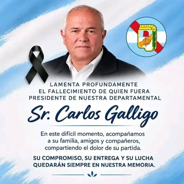 Pesar en Gualeguay por el fallecimiento de Carlos Gálligo, histórico dirigente del Peronismo