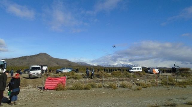 cushamen. El lugar cercano al río Chubut donde se hizo el rastreo. Esta vez miembros del Pu Lof no intervinieron.