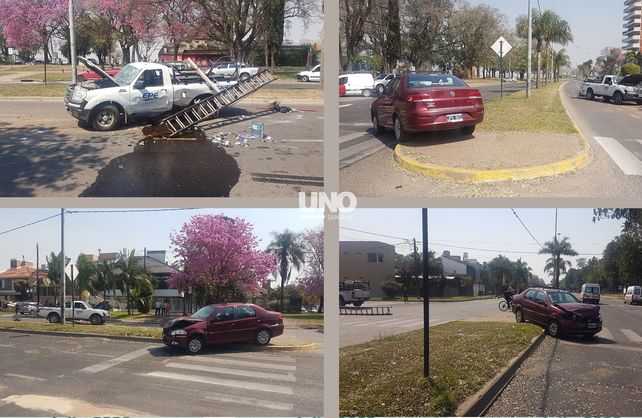 Fuerte choque entre un auto y una camioneta de la EPE