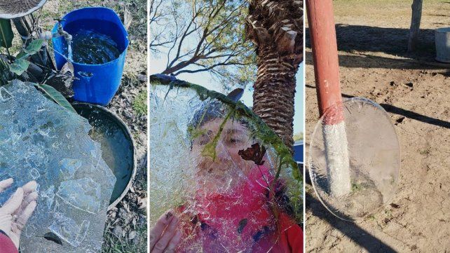 El agua se congeló en un abrevadero para caballos