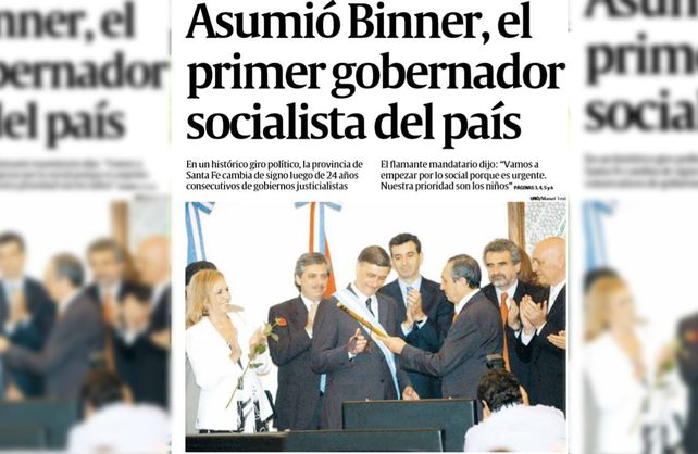 La foto histórica de la asunción de Binner como gobernador y un discurso con avisos de cambios