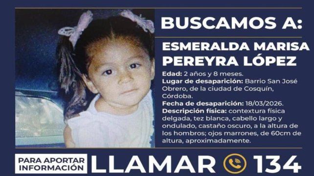 Apareció la niña Esmeralda Pereyra López en La Falda