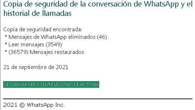 El mensaje invita a descargar las conversaciones de WhatsApp