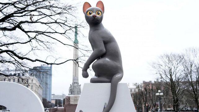 La estatua del gato animado protagonista de la película Flow