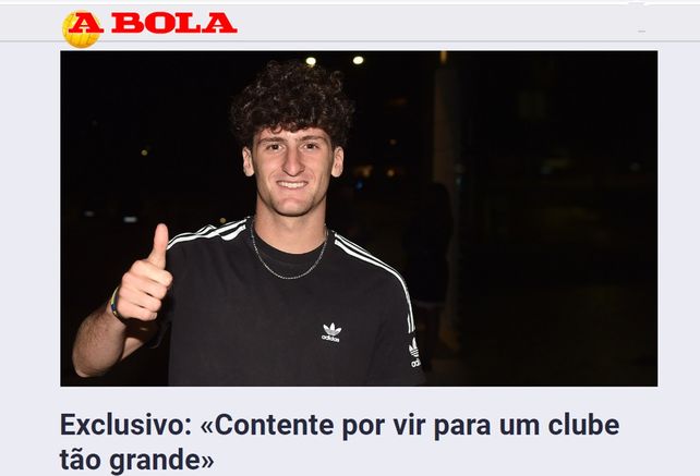 La tapa del diario A Bola con Mateo Tanlongo anunciando el nuevo refuerzo de Sporting.