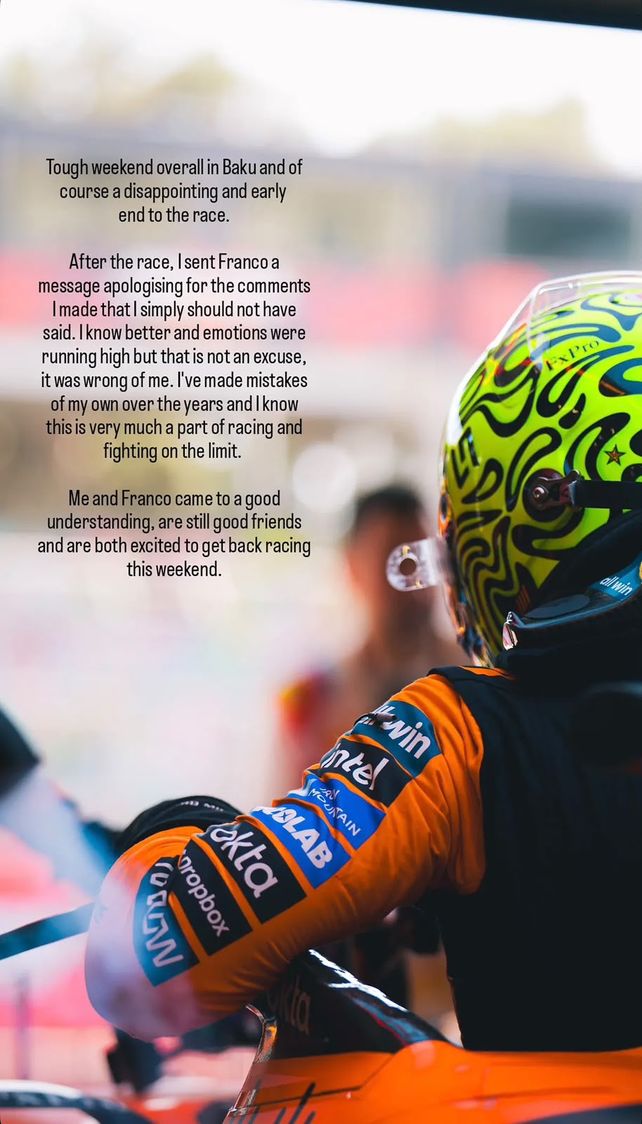 El posteo de Lando Norris en su cuenta de Instagram