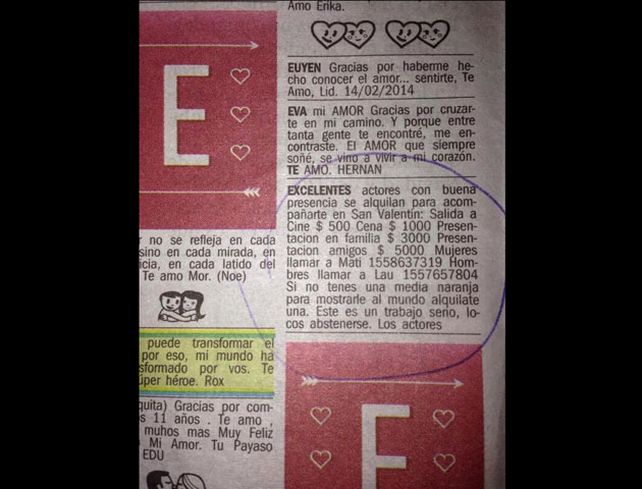 Una pareja se alquila como acompañante para pasar la noche de San Valentín