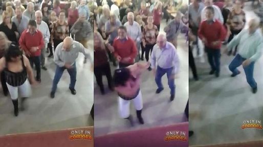 Un abuelo salió a bailar con otra mujer, su esposa lo descubrió y se lo llevó de las orejas