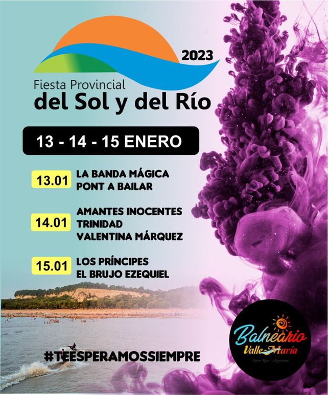 Valle María vivirá la novena edición de la Fiesta del Sol y del Río en Valle María. Será el 13