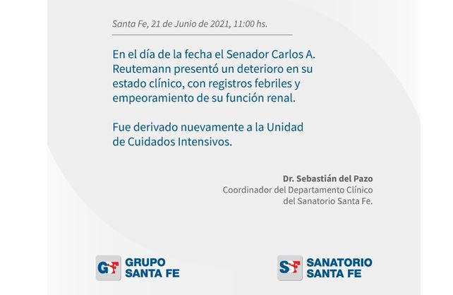 Desmejoró el estado de salud de Reutemann y fue trasladado nuevamente a terapia intensiva