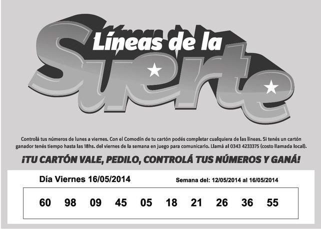 Números que corresponden al VIERNES 16 de MAYO.
