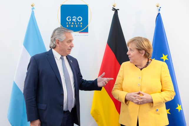 Alberto Fernández y Angela Merkel
