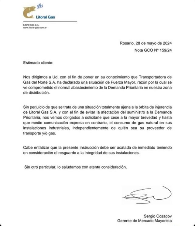 Crisis del gas: Litoral Gas les pidió a las industrias suspender el uso y hay faltante de GNC