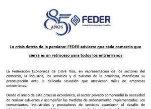 Feder alertó sobre la crítica situación que atraviesan las empresas entrerrianas