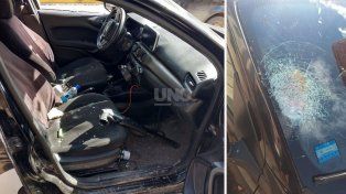 Así quedó el vehículo policial tras el enfrentamiento en la puerta del colegio de Varadero Sarsotti