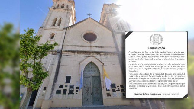 La Iglesia de Victoria repudió el homicidio de Julio Ghiglioni durante los festejos en la Capilla San Benito. Llamó a construir una sociedad más justa y pacífica.