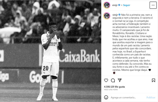 Vinicius reacciona por los insultos en Valencia: En Brasil, España es conocida como país de racistas