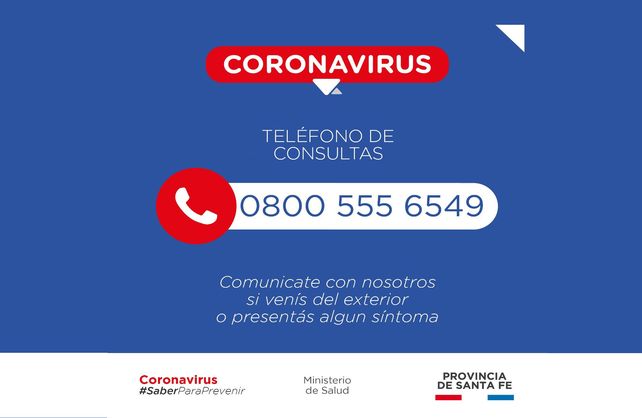 0800 de la provincia de Santa Fe para evacuar dudas sobre el coronavuirus.