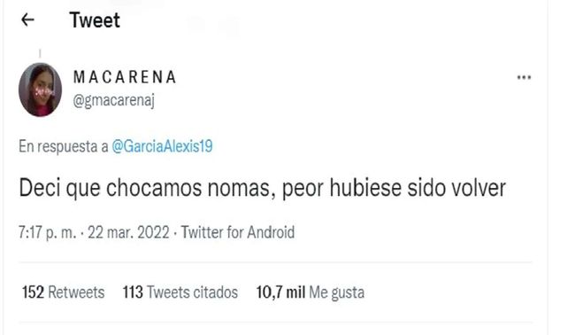 Chocó con la ex novia y su respuesta se volvió viral: Peor hubiese sido volver