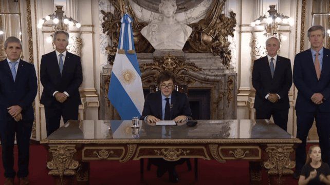 Milei en el nuevo mensaje por cadena nacional. (Captura TV). Milei en el nuevo mensaje por cadena nacional. (Captura TV).