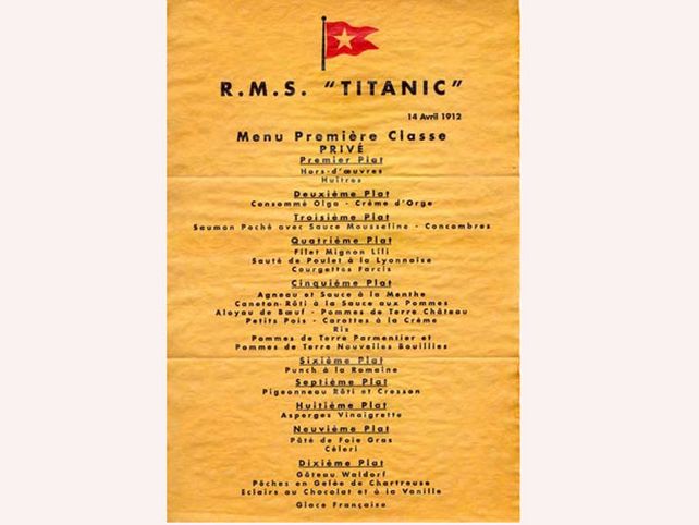 Millones por el menú de la última cena del Titanic