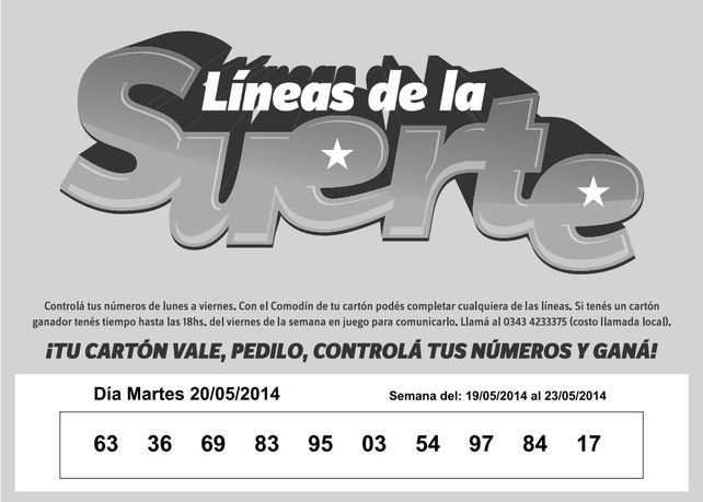 Números que corresponden al MARTES 20 de MAYO.