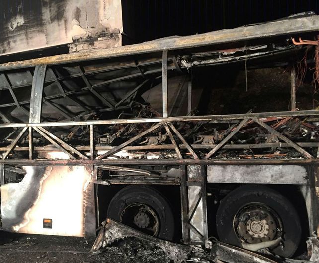 Pavoroso. El ómnibus se incendió rápidamente tras embestir un poste del tendido eléctrico.