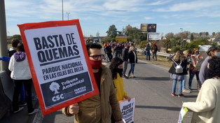 Los ambiantalistas cortan el puente para pedir que cesen los incendios en las islas