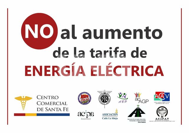 Cartel expuesto en las vidrieras del comercio santafesino en rechazo al aumento de la tarifa eléctrica