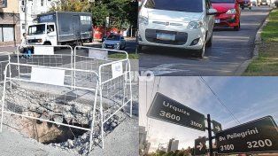 El histórico socavón de Urquiza y Bulevar, en vías de una solución definitiva.&nbsp;
