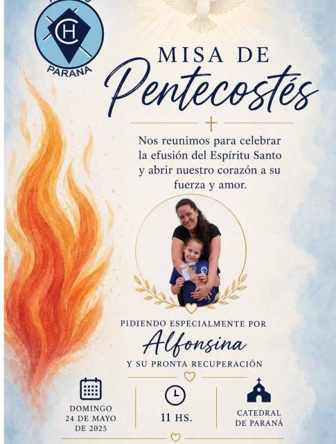 Misa de Pentecostés en la Catedral: Paraná se une en oración por la salud de Alfonsina Suárez Botteri