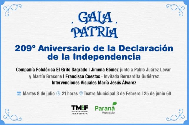 Paraná conmemorará el Día de la Independencia con una gala patria
