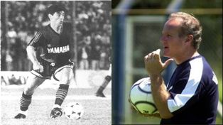 Diego, con la camiseta de Newells. Ramacciotti fue DT del Lobo en esa oportunidad.