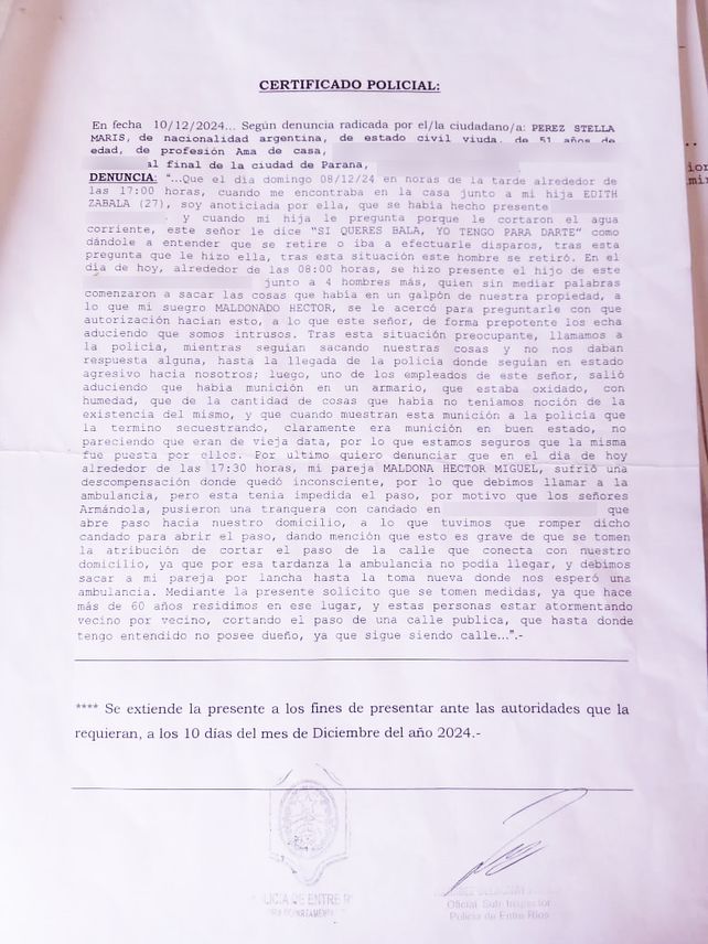 Borde costero de Paraná: una familia denuncia amenazas y ataques para que desalojen