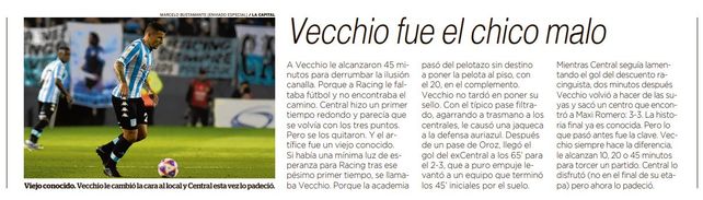 Parte del análisis de Ovación de aquel partido en Avellaneda en el que Vecchio tuvo una gran injerencia.