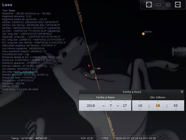 Último contacto con la sombra a las 19.19 con las débiles estrellas de la constelación de Capricornio detrás de la Luna.