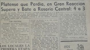 En 1952, ante Platense, fue la única vez que Central perdió 4 a 3 tras ir ganando 3 a 1.