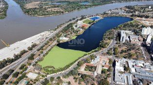 Los fuertes vientos acumularon la vegetación en la parte norte del lago.