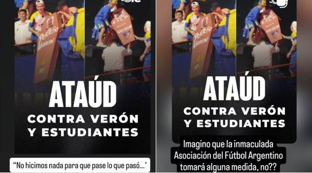 Un dirigente de Estudiantes reaccionó al ver el ataúd que mostraron los Canallas