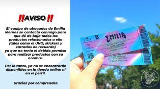 Una emprendedora de Buenos Aires fue intimada por el equipo de Emilia Mernes para que deje de realizar merchandising con la imagen de la nogoyaense