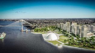 Imagen del proyecto de Puerto de la Música en el parque de la cabecera del puente Rosario-Victoria.
