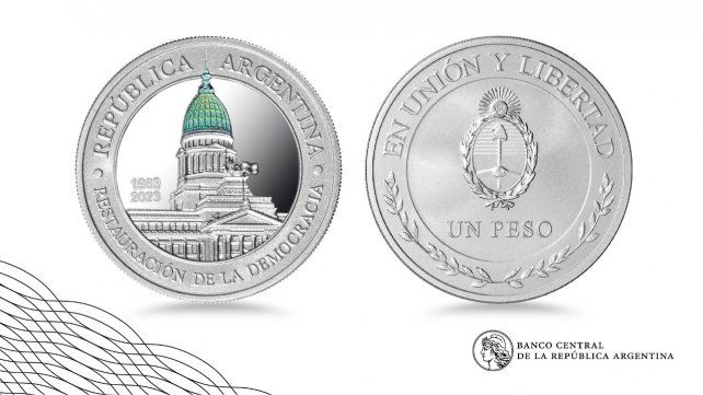 El Banco Central emitió una moneda de un peso de plata por los 40 años de democracia