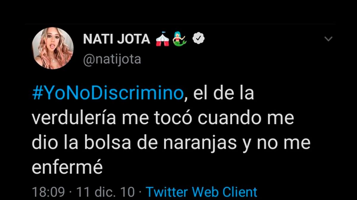 Nati Jota grabó un video en el que pidió disculpas por los tuits racistas  que posteó a los 15 años