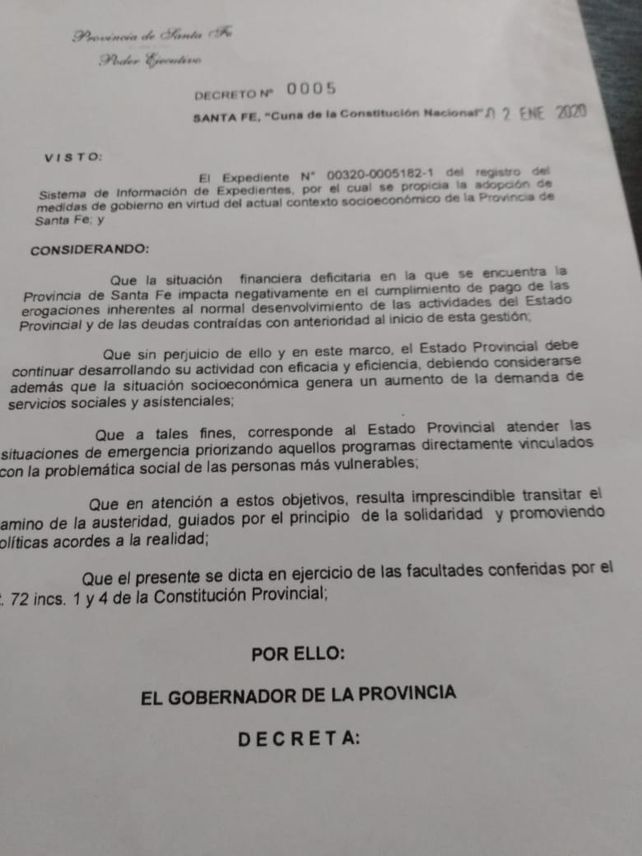 Perotti dispuso congelar su salario y el de todo su gabinete por 180 días
