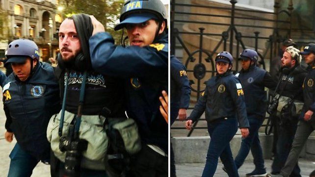 El gobierno volvió a desplegar su saña contra la prensa. Hay nueve trabajadores heridos.Los fotoperiodistas Tomás Cuesta (que ya fue liberado) y Javier Iglesias.