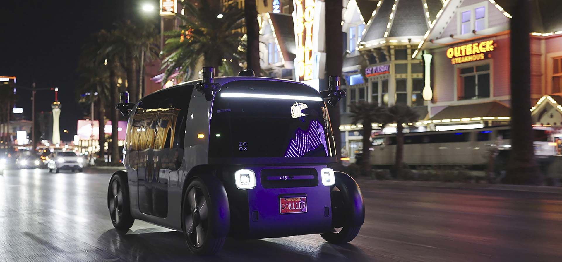 Los robotaxis de Amazon-Zoox comienzan a ofrecer viajes gratuitos por zonas de Las Vegas como parte del lanzamiento de su servicio de vehículos sin conductor. (Zoox Inc. vía AP)