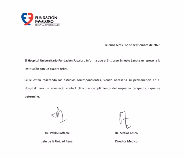 El parte médico de la nueva internación de Jorge Lanata.