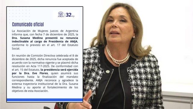 Oficializaron la renuncia de Susana Medina a la Asociación de las Mujeres Jueces de Argentina